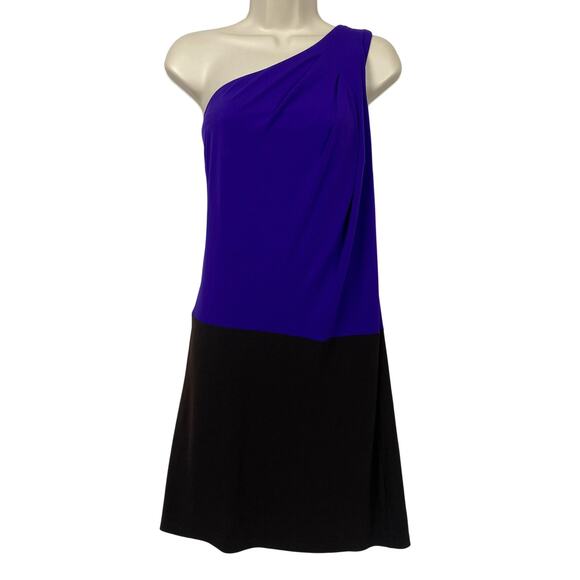 Trina Turk Dresses & Skirts - Trina Turk Dress Womens 6 Purple Black One Shoulder Cocktail Party Sheath Glam
